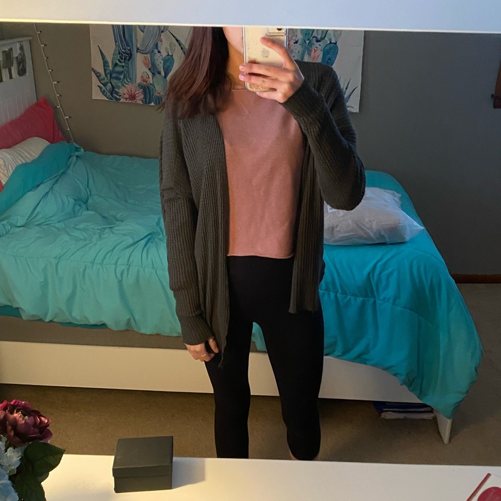 waffle knit olive cardigan